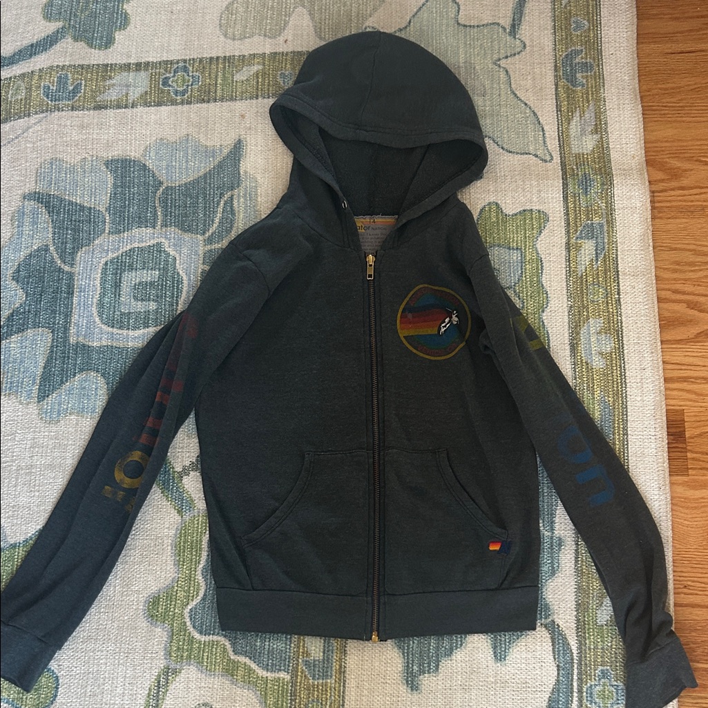Aviator Nation Charcoal Zip Hoodie With Rainbow Patch